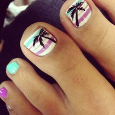 Beach Toe Nails, Toenail Art Designs, Tropical Nail Art, Easy Toe Nail Designs, Simple Toe Nails, Pretty Toe Nails, Cute Toe Nails, Summer Toe Nails