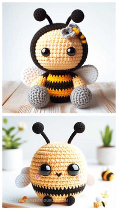 crocheted stuffed animals made to look like bees