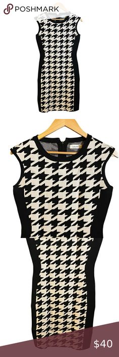 Calvin Klein Black-White Houndstooth Check Scuba Sleeveless Body Slimming Dress Enjoy Your Day, White Houndstooth, Slim Dresses, Calvin Klein Dresses, Calvin Klein Black, Black & White, Stay Safe, New Items, Interior And Exterior