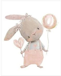 a drawing of a bunny holding balloons