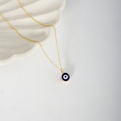 "This gorgeous evil eye necklace combines 14k solid gold with a simple evil eye pendant is the protective amulet you need. Choose the perfect birthday, an anniversary or just a random Friday to cherish your love. D E T A I L S * Made to Order. * 100% 14k Solid Gold * Choice of Gold Color: Yellow Gold, Rose Gold, White Gold * Pendant Height: 5 mm / 0.19 inch * Pendant Width: 5 mm / 0.19 inch * Length: 14\", 16\", 18\", 20\", 22\" (Got a little note that can help you in the photos.) * Ready to Shi Eye Minimalist, Women Protection, Protective Amulet, Gold Evil Eye Necklace, Luck Necklace, Gold For Women, Good Luck Necklace, Evil Eye Necklace Gold, Minimalist Pendant