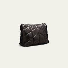 Saint Laurent shoulder bag in quilted lamb leather. Sliding chain and flat shoulder strap, 11-18.9" drop. Envelope flap with snap closure. Silver-tone hardware Interior, suede lining; one zip pocket. 9.1"H x 13.8"W x 5.3"D. "Loulou" is made in Italy. Ysl Loulou Puffer Bag, Luxury Leather Quilted Shoulder Bag, Ysl Small Puffer Bag, Saint Laurent Quilted Bag, Black Ysl Bag Quilted, Quilted Leather, Puffer, Zip Pockets, 3 D