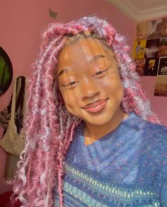 Light Pink Faux Locs, Pastel Braids, Pink Braids, Short Dyed Hair, Afro Hair Care, All Hairstyles, Mixed Hair, Black Crown