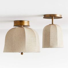 two lamps hanging from the ceiling in a room