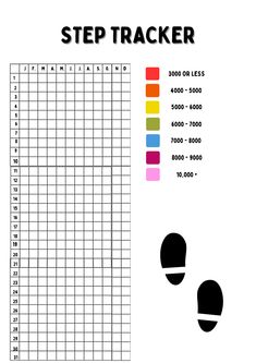 an image of a printable step tracker with numbers and colors to choose from in the chart