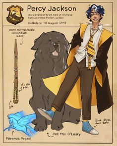 a drawing of a person standing next to a dog with a harry potter costume on