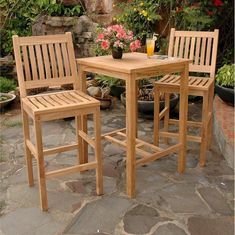 Anderson Teak Avalon Outdoor Bar Set with a 27 Square Outdoor Bar Table and 2 New Avalon Outdoor Bar Chairs - Home Bars USA Small Table And Chairs, Outdoor Bar Sets, Bar Tables, Teak Outdoor Furniture, Bar Table Sets, Chair Options, Square Bar, Outdoor Bar Table, Small Chair