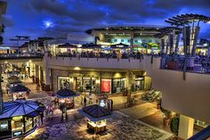 an aerial view of a shopping mall at night