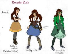 four different types of women in skirts and jackets, all with their names on them