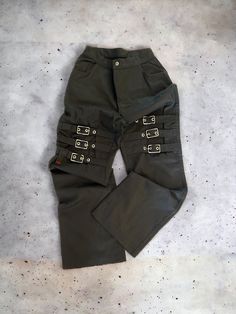 "Metal Minx Street Pants! Very comfortable! These are high waist. Pockets in front and back. Snap button and zipper. Wide leg. Six front buckles (these are sewn down on the sides, so they can't be left open). No belt loops.  Measurements: Waist: 28\"  Hips:40\"  Inseam:31.5\" Hem: 10\"  Care: Machine wash in cool water Tumble dry low" Buckle Pants, Rocker Outfit, Punk Rocker, Wide Jeans, Jeans Pants, Trousers Women, Rocker, Capri Pants, Wide Leg