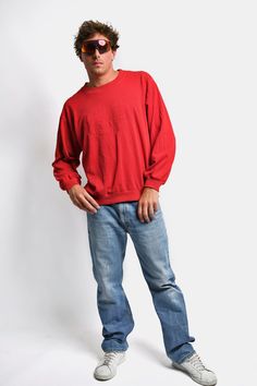 🔥BLACK FRIDAY deals now live! Discounts from 20% to 70% off sitewide! Don't miss your chance and size! All clothing is vintage and one-of-a-kind! Selling fast! 👀Read full item description below. LACOSTE vintage red sweatshirt for men. Size - XL. Model is 181 cm / 5ft 11.2" tall and usually wears size M/L. Good vintage condition. Only 1 available! All orders are shipped every day Worldwide from 🇪🇺EU. Safe registered standard delivery with courier and tracking number. You can also choose a sup Red Crew Neck Sweatshirt With Relaxed Fit, Red Relaxed Fit Crew Sweatshirt, 90s Style Relaxed Fit Sweater For Streetwear, 90s Sweatshirt With Long Sleeves And Ribbed Cuffs, 90s Style Long Sleeve Sweatshirt With Ribbed Cuffs, Retro Sweater With Relaxed Fit For Streetwear, 90s Style Relaxed Fit Winter Sweatshirt, Relaxed Fit 90s Sweatshirt For Winter, Retro Relaxed Fit Sweater For Streetwear