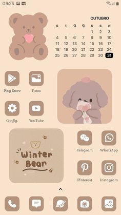 an image of a phone screen with the calendar and icons on it, including a teddy bear