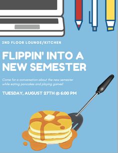 a flyer for a new restaurant called flippin'into a new semester