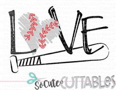 a baseball bat with the word love on it and an arrow pointing up to it