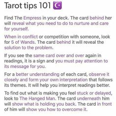 a text message that reads tarot tips 101