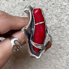 Huge ring, extra large ring, Red Coral ring adjustable in sterling silver for women, Red stone ring, one of a kind ring made in Armenia Handmade solid silver ring with natural red coral. This ring is very large and very comfortable to wear it both everyday or in special occasion) If you are fond of large, big, and unique pieces, this ring is a perfect idea. This is also perfect for those who love natural red coral stone) ► Gemstone: natural red coral ► RING SIZE: adjustable (to be sure, it will Modern Red Ring Jewelry, Sterling Silver Freeform Rings As Gifts, Hand Cast Freeform Jewelry For Gifts, Unique Red Jewelry With Large Stone, Unique Red Ring With Polished Finish, Red Sterling Silver Rings With Large Stone, Unique Red Rings With Polished Finish, Unique Freeform Jewelry With Large Stone, Unique Red Ruby Open Ring