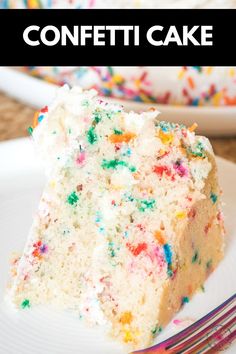 a slice of confetti cake on a plate with a fork