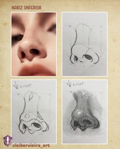 four different stages of nose and nose piercings, with one being drawn to the side