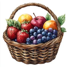 a basket filled with fruit sitting on top of a table