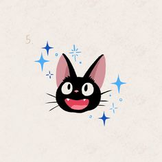 a black cat with stars around it's eyes