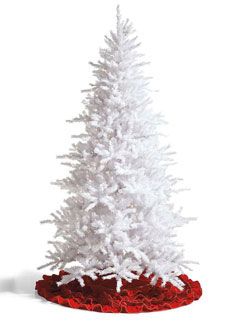 a white christmas tree on a red base