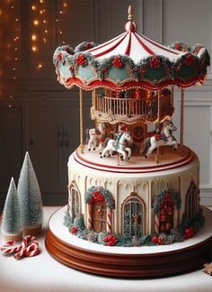 a merry go round carousel with lights and decorations