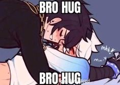 two anime characters hugging each other with the caption broo hug