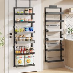 the pantry shelving unit is open and ready to be used as a storage rack