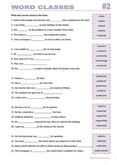 the words in this worksheet are used to help students learn how to use word classes