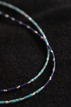 Lapis lazuli, turquoise and silver twin necklace Blue Minimalist Sterling Silver Necklace, Minimalist Blue Sterling Silver Necklace, Blue Sterling Silver Necklaces With Tiny Beads, Minimalist Single Strand Blue Jewelry, Minimalist Blue Single Strand Jewelry, Blue Gemstone Beaded Minimalist Necklace, Blue Turquoise Necklace With Tiny Beads For Jewelry Making, Blue Single Strand Minimalist Beaded Necklaces, Minimalist Lapis Lazuli Blue Necklace