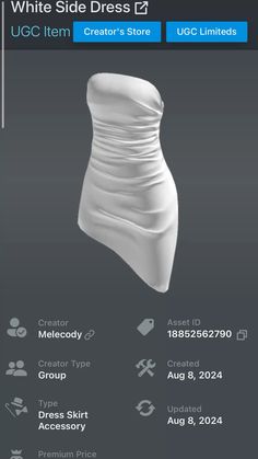 the white dress is on display in this screenshote screen shot, and it appears to be made out of plastic