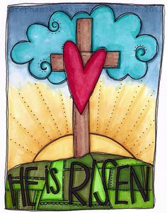 :) Easter Paintings, Round Robin, Easter Art, Bible Art Journaling, He Is Risen, Scripture Art, Bible Art, A Cross