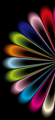 an abstract rainbow colored flower on a black background