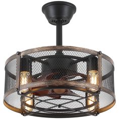 an industrial style ceiling fan with three lights