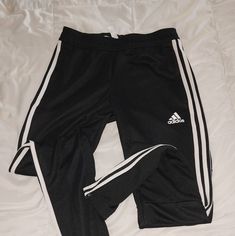 Nwt, Tapered Fit With Zippers Adidas Black Bottoms With Side Stripes, Fitted Black Adidas Pants, Adidas Black Joggers With Side Stripes, Black Adidas Stretch Sweatpants, Adidas Black Full Length Bottoms, Fitted Adidas Black Bottoms, Black Stretch Adidas Sweatpants, Black Joggers With Three Stripes, Adidas Track Pants