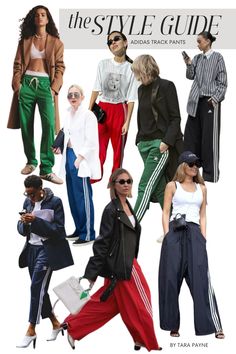 Wide Leg Pants Adidas, Comfortable Sporty Outfits, 2024 Cute Outfits, Addias Outfits For Women Pants, Green Adidas Track Pants Outfit, Adidas Street Style Women, Styling Adidas Track Pants, Adidas Red Pants Outfit, Wide Leg Adidas Pants Outfit