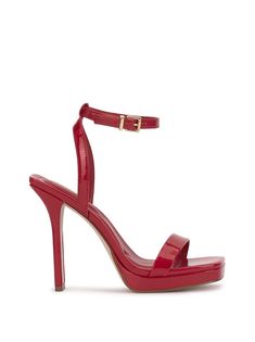 Product Description High Heel Sandal Product Details Heel Height: 4.3" Platform Height: 0.6" Faux Leather Imported Heels Red, Heel Sandal, Dream Shoes, Black Metallic, Red Shoes, High Heel Sandals, Jessica Simpson, Red Gold, Me Too Shoes