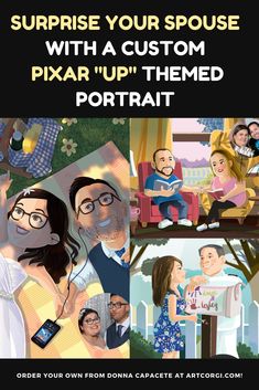 an advertisement for the movie, surprise your spouse with a custom pixar'up themed portrait