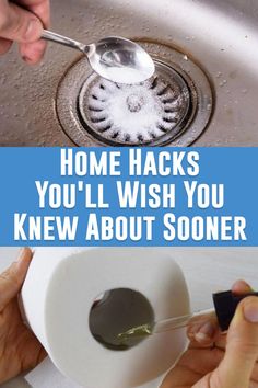 someone holding a spoon over a roll of toilet paper with the words home hacks you'll wish you knew about soon