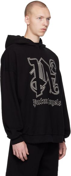 Organic cotton French terry hoodie. Raw edges throughout. · Logo embroidered at front · Rib knit hem and cuffs · Logo flag at side seam · Dropped shoulders Supplier color: Black/Off-white Monogram Hoodie, Angel Outfit, Hoodie Logo, French Terry Hoodie, Palm Angels, Logo Embroidered, Luxury Streetwear, Black Hoodie, French Terry