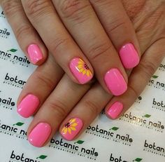 Pink & orange flower summer nail art design | nails Botanic Nails, Sunflower Nails, Cute Spring Nails, Nail Art Designs Summer, Summery Nails, Pink Nail Art, Her Nails, Nail Swag, Nail Designs Spring