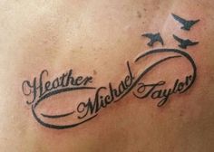 a man with a tattoo on his chest that says, leather michael taylor and two birds flying above him