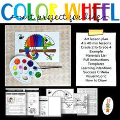 an art project for kids with the words color wheel on it and pictures of animals