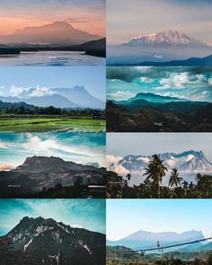 four different views of the mountains and lakes in costa rica national park, costa rica