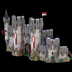 a castle made out of legos on a black background