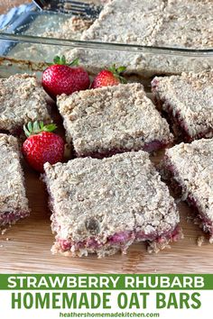 strawberry rhubarb homemade oat bars on a cutting board