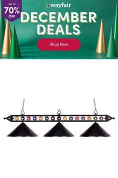 an advertisement for the wayfair christmas sale with three bells hanging from it's ceiling