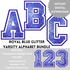 the royal blue glitter varsity alphabet bundle