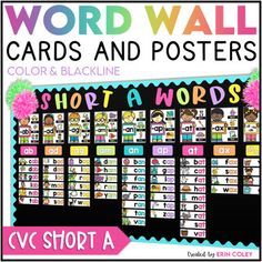 the word wall cards and posters are shown