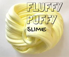 a close up of a doughnut with the words fluffy puffy on it